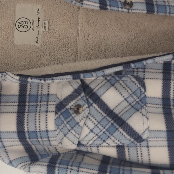 Women's blue plaid Fleece-lined Shacket - Picture 2 of 4